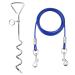 10ft Dog Tie Out Cable with 15" Spiral Ground Stake Spike for Small to Medium Dogs Up to 60 lbs for Playing Camping Outdoor Yard and Backyard in Ground (Blue)