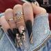 Xerling Black Gothic False Nails with Designs Butterfly Gold Glitter Charms Press on Nails with Rhinestones Matte Fake Nails Coffin For Women Girls 24Pcs (Pattern D)