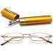 Vevesmundo metal reading glasses mini compact light spring hinge narrow classic reading aid glasses with metal etui 1 piece yellow blue light filter reading glasses 1.5 x