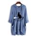 Xia&Han Women Dip Hem Tee Cat Ear Hooded Print Blouse Short Sleeves Shirt Pocket Tops Irregular Tunic X-Large Blue - Buy Online on GoSupps.com