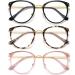 (3 Pack Blue Light Blocking Glasses Women and Man Computer Eyeglasses Metal Frame Glasses (Black leopard pink)