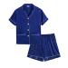 SWOMOG Kids Satin Pyjamas Sets Girls Boys Button-Down Pjs Short Sleeve Silk Nightwear 2 Piece Lounge Sets 8-9 Years Deep Navy Blue