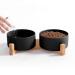 Ihoming Ceramic Dog Cat Food and Water Bowls Set with Wooden or Iron Stand, Modern Cute Bowl Set for Small Size Dogs and Cats (13.5OZ ) & Medium Sized Dogs (28OZ) Puppy & Cat Bowls Black+Black & Wood Stand