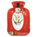 Hot water bottle with snowman motif with soft fleece cover 2 litre hot water bag for hot and cold compresses