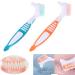 Hard prosthesis brush 2 pieces of toothbrushes prostheses toothbrush cleaning brush for restorative care multi -layer bristles and Esrgonomic rubber gears green+orange