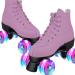 Perzcare Roller Skate Shoes for Women&Men Classic PU Leather High-top Double-Row Roller Skates for Beginner, Professional Indoor Outdoor Four-Wheel Shiny Roller Skates for Girls Unisex 36/-9.06"/Women's 5.5/Men's 4.5/-UK:3 Purple Flash Wheel