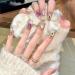 Temperament manicure pink diamond temperament new pure spice girl Kaze Jun hand-made manicure wearing nude.(XS)