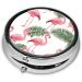 Flamingo Flowers Mini Round Pill Box - 3 Compartment Travel Pill Organizer | Portable Medicine Case for Pocket Home & Office - Buy Online on GoSupps.com
