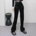 Soluo Women Comfor PU Straight Leg Pants High Waisted Elastic Faux Leather Wide Leg Pants Casual Streetwear Trousers Black X-Small - Buy Online on GoSupps.com