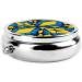 Portable Blue Yellow Irregular Pattern Metal Pill Box - Round Mini 3-Compartment with Hinged Design for Small Pills - Ideal for Travel - Buy Online on GoSupps.com
