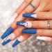 Matte Crystal Blue Extra Long Coffin Press on Nails - 24pcs 3D Bling Ballerina False Nails for Women and Girls - Buy Online on GoSupps.com