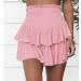 Meikulo Women Smocked Ruffle Mini Skirt - High Waisted Tiered Short Skirt with Shorts - A-pink X-Small - Buy Online on GoSupps.com