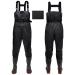 Ieeilulu waden men women waders fishing trousers with boots waders with breast pocket and adjustable straps nylon wader wading boot angler pants waterproof slippery mud pants 47W black