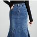 Blue Frayed Hem Patchworked Mermaid Denim Skirt - Spring Irregular Bodycon Long Skirt Size 28 (S) - Buy Online on GoSupps.com