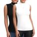 FOUGEDE Women's Mock Turtleneck Long Sleeve/Sleeveless Basic Fitted Stretch Slim Shirts Tops T Shirts Rib Sleeveless 2 Pack Large Sleeveless White-black-2-pack