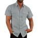 BEUU Men's Cotton Linen Summer Shirt - Short Sleeve Button Down, Double Pocket, Relaxed Fit Beach Top - Gray XL - Buy Online on GoSupps.com