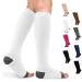 Knee High Medical Compression Socks for Women & Men 20-30 mmHg Graduated Compression Stockings Open Toe Circulation Support Pressure Hose for Sports Flight Edema Varicose Veins DVT White Gray XX-Large