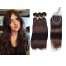 MILA 3PC Extensions Dark Brown Hair smooth 100% Remy Real Hair Brazilian Virgin Hair Bundles Dark Brown with Lace Closure (10 "12" +10 "Closure)