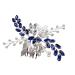 Blue Crystal Pearl Hair Comb Vine Silver Leaf Headpiece Wedding Hair Accessory for Bride Bridesmaid Girls
