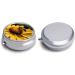 Round Yellow Flower Pill Box with Black Bee | 3 Compartment Decorative Metal Organizer | Portable Pocket Pill Case - Buy Online on GoSupps.com