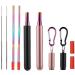 Chargenyang 2 Pack Telescopic Reusable Straw Collapsible Stainless Steel Straws Portable Metal Drinking Straws with Aluminum Key-Ring Case & Cleaning Brush for Travel Home Work.(Black and Rose Gold)