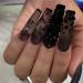 VOTACOS Press on Nails Long Coffin Fake Nails Black False Nails with 3D Rhinestone Butterfly Design Matte Full Cover Stick on Nails for Women G2 BLACK 3D