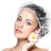 130 pieces disposable shower hood plastic shower cap hair protection hair hood for salon spa hotel shower portable journey transparent waterproof