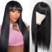 ALIPOP Human Hair Wig With Bangs For Women 2X4 Glueless Lace Overhead Wigs Straight Brazilian Wigs Human Hair Wig With Fringe 150% Density 20 Inch Natural 20 Inch Human hair wig with bangs