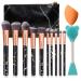 Nevsetpo Marble Makeup Brushes Set with Sponge Silicone Facial Brushes Synthetic Foundation Eyeshadow Contour Face Kabuki Make up Brushes Set for Girls (10+2pcs Marble Black) Marble Black 10 Count (Pack of 1)
