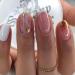 French Tip Press on Nails Short Round Head Almond Fake Nails with Gold Foil Design Full Cover Glue on Nails Pink Acrylic False Nails Glossy Stick on Nails for Women Girls DIY Nail Decorations 11
