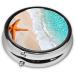 Beach Starfish Round Pill Box - 3 Compartment Mini Decorative Travel Organizer for Vitamins & Medications - Buy Online on GoSupps.com