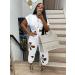 Women's Summer 2 Piece Outfit - Short Sleeve Knot Crop Top with Flower Hollowed Out Sweatpants, All White, Size Large - Buy Online on GoSupps.com