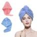 YQBFTC 2 pieces turban towel with button hair turban microfiber super absorbent head towel for long hair quick -dry microfiber towel hair hair towel microfiber Towel hair all hair types A: blue and pink