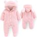 Newborn Baby Cartoon Bear Snowsuit Winter Coat Fleece Hooded Romper Jumpsuit - Pink (9-12 Months) - Buy Online on GoSupps.com