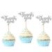 36 PCS Thank You Cupcake Toppers Glitter Thanksgiving Day Cupcake Picks for Wedding Anniversary Bridal Shower Baby Shower Boys Girls Birthday Party Cake Decorations Supplies Silver