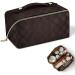 Aucuu Large Capacity Travel Cosmetic Bag | PU Leather | Waterproof | Portable Makeup Organizer - Checkered Dark Brown - Buy Online on GoSupps.com