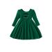 Miipat Baby Girls Velvet Dress Toddler Girl Long Sleeve Dresses Fall Winter Elegant Kids Princess Birthday Party Wedding Dress 4-5 Years Green
