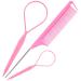 Hair Tail Tools, TsMADDTs 3Pack Hair Loop Tool Set with 2Pcs French Braid Tool Loop 1Pcs Rat Tail Comb Metal Pin Tail Braiding Comb for Hair Styling, Pink A-Pink