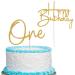 Gold One Birthday Cake Topper - 2pcs One Cake Topper and Happy Birthday Cake Topper Single-side Gold Glitter Baby 1st Birthday Cake Decorations First Anniversary Party Cake Decorations