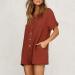 ESCBUKI Women's Button Down Jumpsuit - Solid Color Knee Length Romper Dress - Red Flowy Pantsuit - Buy Online on GoSupps.com