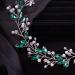 Handmade Teyglen Green Rhinestone Pearls Crystal Long Headband for Bridal, Wedding Hair Accessories - Silver Crystal Headband for Women and Girls - Buy Online on GoSupps.com