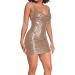 Shop Hanxiulin Women's Winter O-Neck Mini Dress - Glitter Sequin Cocktail Dresses in Khaki - Buy Online on GoSupps.com