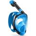 Full Face Snorkel Mask, Snorkeling Gear for Adults Diving Mask Anti Fog Premium Innovative Safety Breathing System, 180 Panoramic Foldable Anti Leak Swimming Mask with Detachable Camera Mount Blue S/M