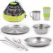 HIKPEED 10-Piece Camping Mess Kit Stainless Steel Camping Dishes Set Dinnerware for 1-2 Person Utensils Tableware with Cups Plates Bowl Cutlery Mesh Bag for Backpacking Hiking Picnic RV Travel