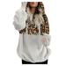Bigfanshu Women's Tops Leopard Patchwork Long Sleeve Sweatshirt Pullover Shirt Blouse White