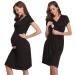 Irdcomps Women s Breastfeeding Nightdress Maternity Nightshirt Nursing Nightgown Soft V Neck Pajama Loungewear Tops Dress for Pregnant Casual Black XL
