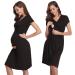 Irdcomps Women s Breastfeeding Nightdress Maternity Nightshirt Nursing Nightgown Soft V Neck Pajama Loungewear Tops Dress for Pregnant Casual Black M