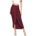 Sanahy Women's Casual Slit Wrap Asymmetrical Elastic High Waist Maxi Draped Skirt Casual Boho Summer Beach Midi Wrap Skirts Wine L