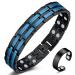 Vicmag Magnetic Bracelet Men Titanium Steel Bracelet Double Row Magnetic Bracelet with Adjustment Tool (Wheat Black Blue)