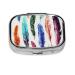 Colorful Hand Drawn Feathers On White Printed Square Pill Box Portable Travelling Pill Box Medicine Organiser